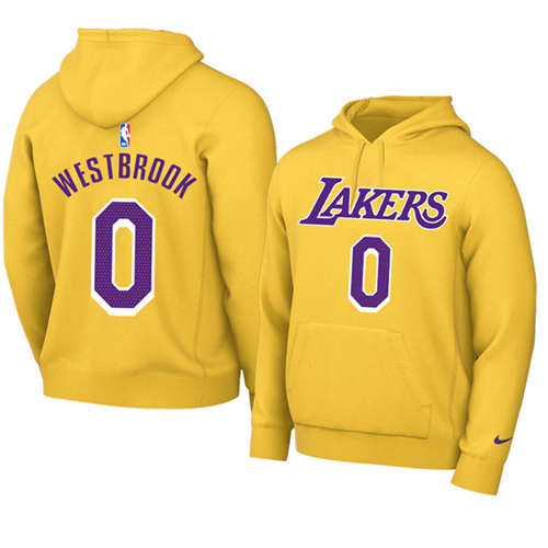 Los Angeles Lakers #0 Russell Westbrook 2021 Yellow Pullover Hoodie